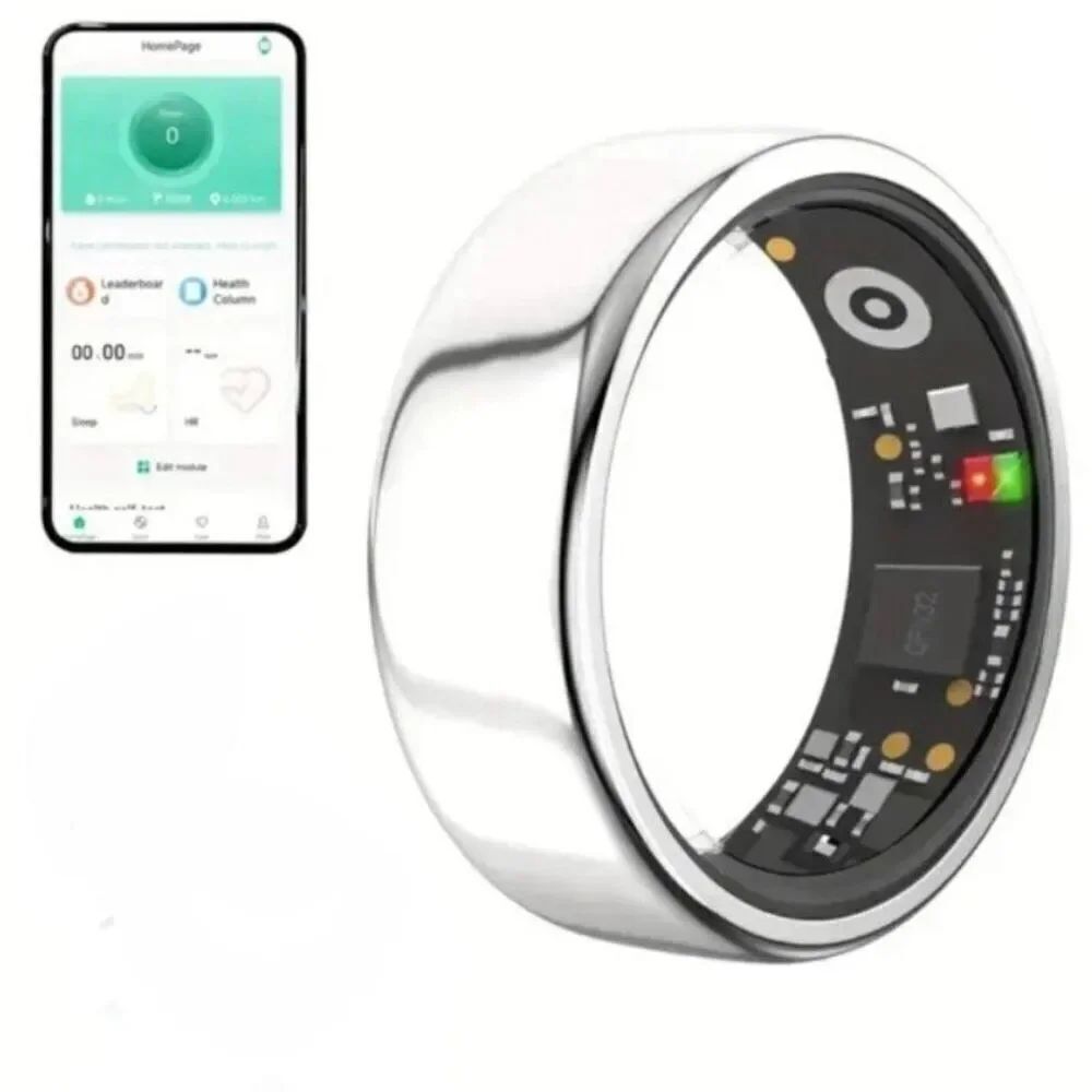 Smart Health Ring Women Men Bluetooth Connection IP68 Waterproof Silver Size 12